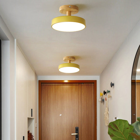 Scandinavian Ceiling Lamp with Wooden Base & Soft Pastel Design