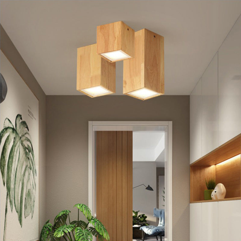 Moderne Houten LED Plafondlamp – Rubberwood & Acryl, 3 Formaten