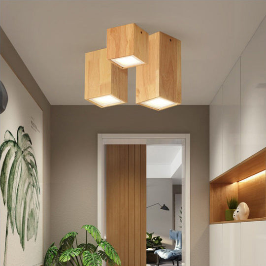 Moderne Houten LED Plafondlamp – Rubberwood & Acryl, 3 Formaten
