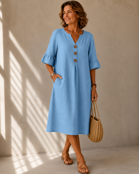 Corinne™ | Buikbedekkende Midi Jurk Met Knopen