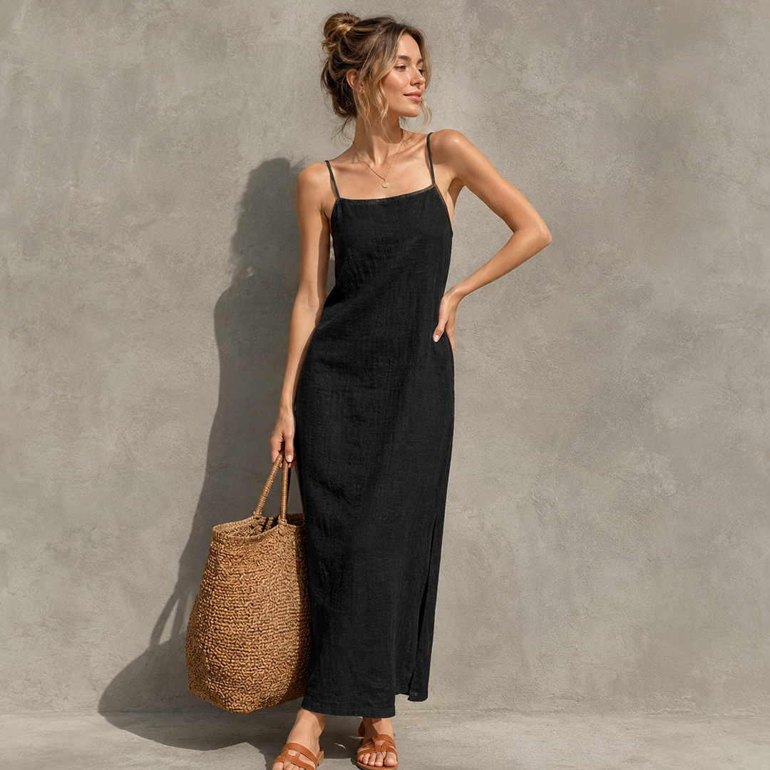 Ivara™ | Buikbedekkende Linnen-Look Maxi Jurk