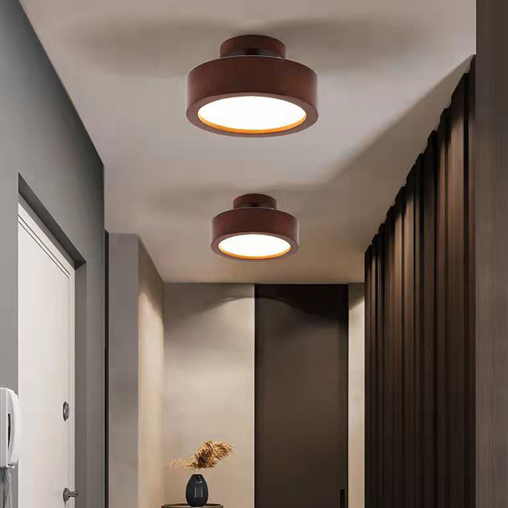 Moderne Ronde LED Plafondlamp van Hout en IJzer