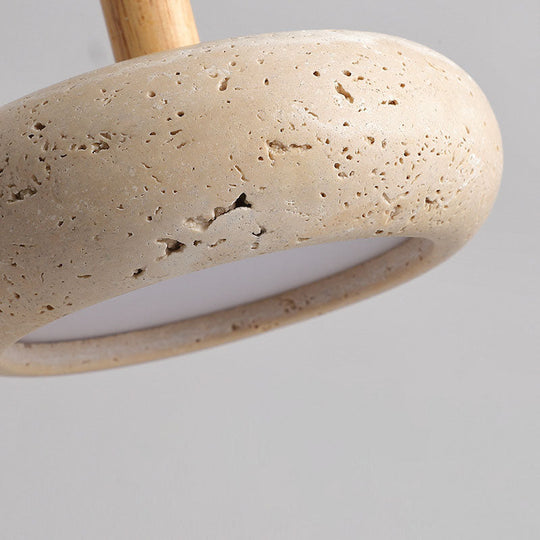 Japanse Hanglamp – Geel Travertin met Houten Accent en Geïntegreerde LED
