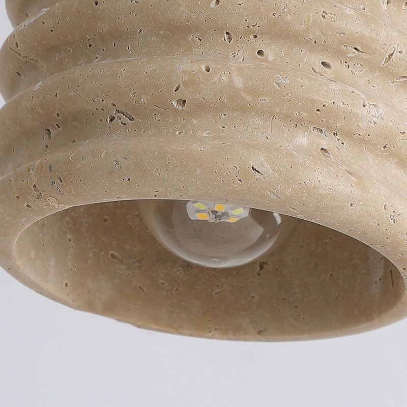 Industriële Gele Travertin Hanglamp met Houten Accent – E26 Fitting