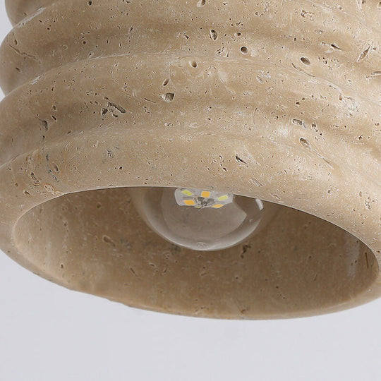 Industriële Gele Travertin Hanglamp met Houten Accent – E26 Fitting