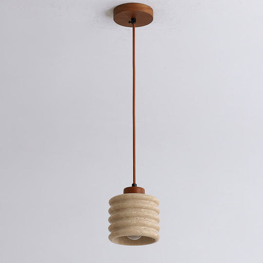 Industriële Gele Travertin Hanglamp met Houten Accent – E26 Fitting