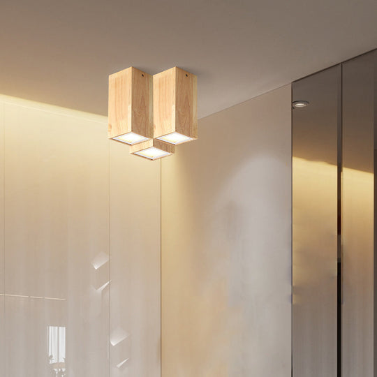 Moderne Houten LED Plafondlamp – Rubberwood & Acryl, 3 Formaten