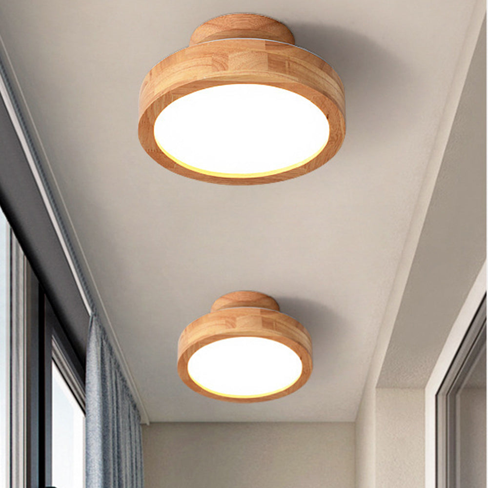 Moderne Ronde LED Plafondlamp van Hout en IJzer