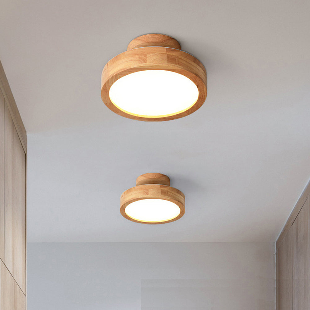 Moderne Ronde LED Plafondlamp van Hout en IJzer