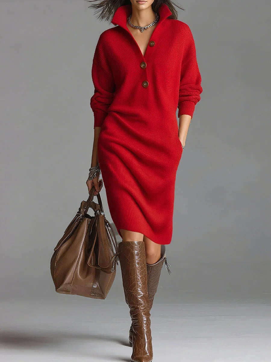 Norlyn™ | Chique geribde midi jurk