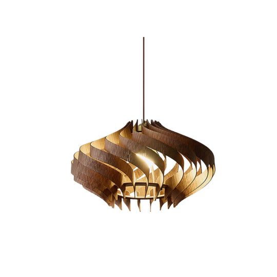 Japandi Houten Hanglamp met Spiraalvormige Lamellen