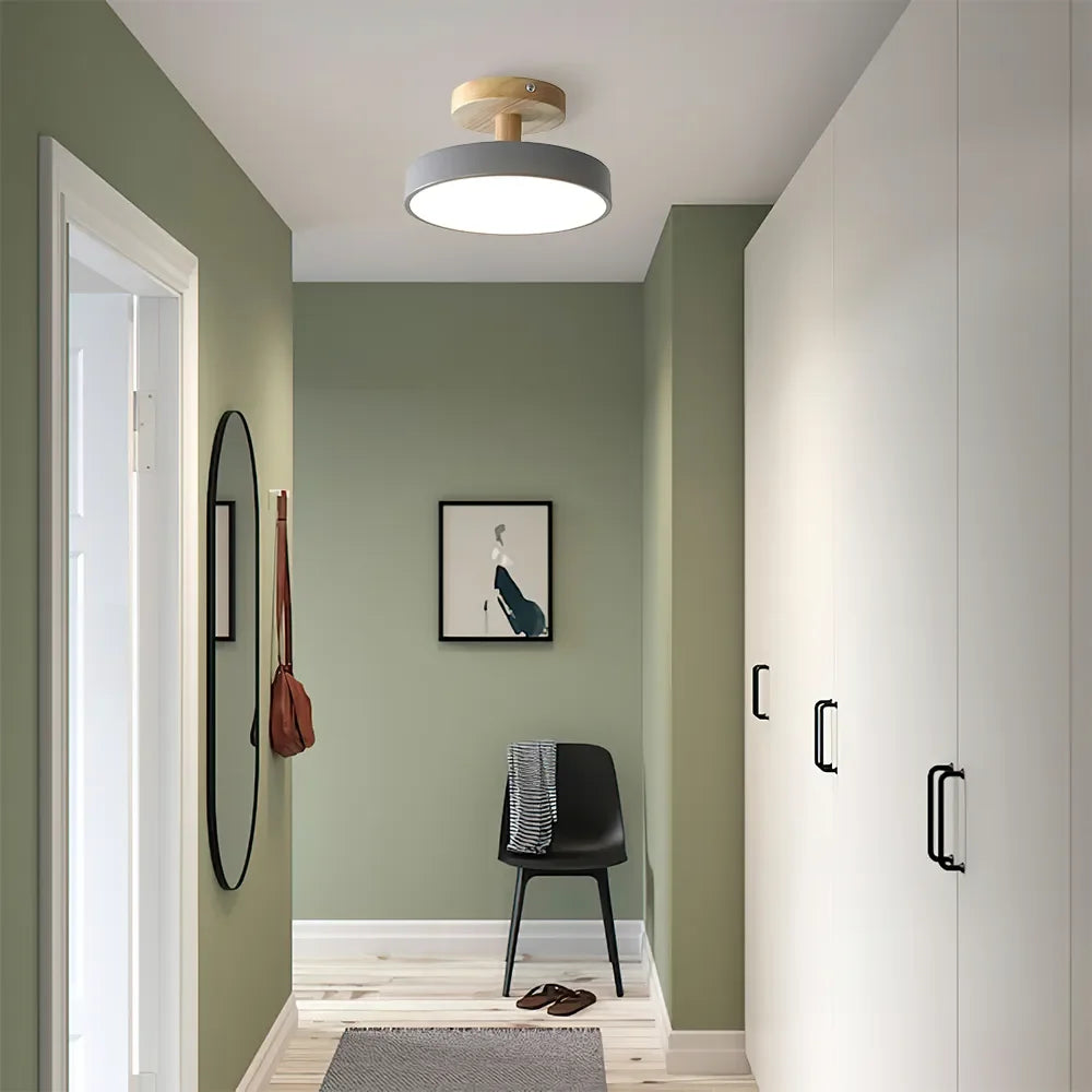 Scandinavische Plafondlamp met Houten Basis & Zacht Pastel Design