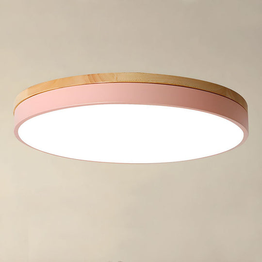 Houten Ronde LED Plafondlamp in Scandinavische Stijl