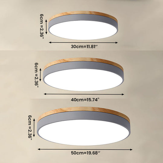Houten Ronde LED Plafondlamp in Scandinavische Stijl