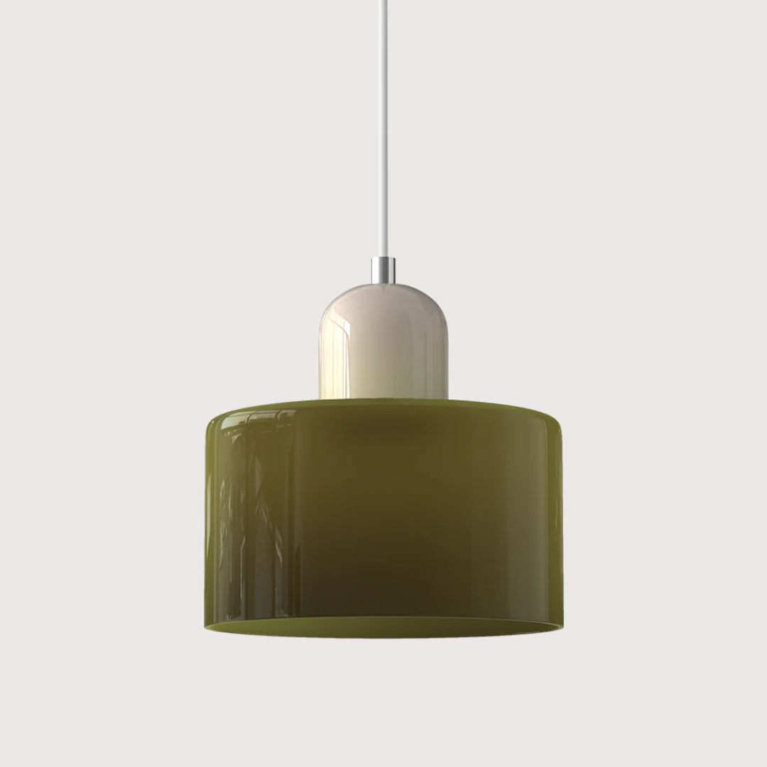 Retro Hanglamp met Oranje Glazen Kap & Groene Bovenzijde