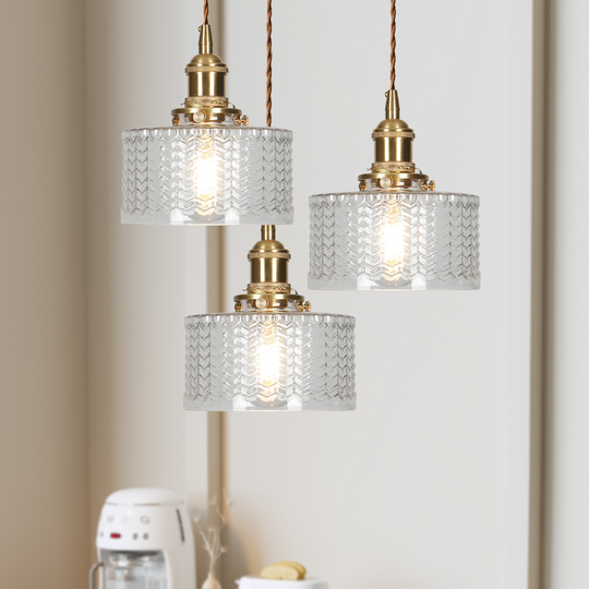Vintage Cilindervormige Glazen Hanglamp met Traditioneel Design