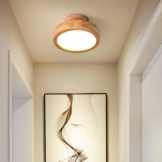 Moderne Ronde LED Plafondlamp van Hout en IJzer