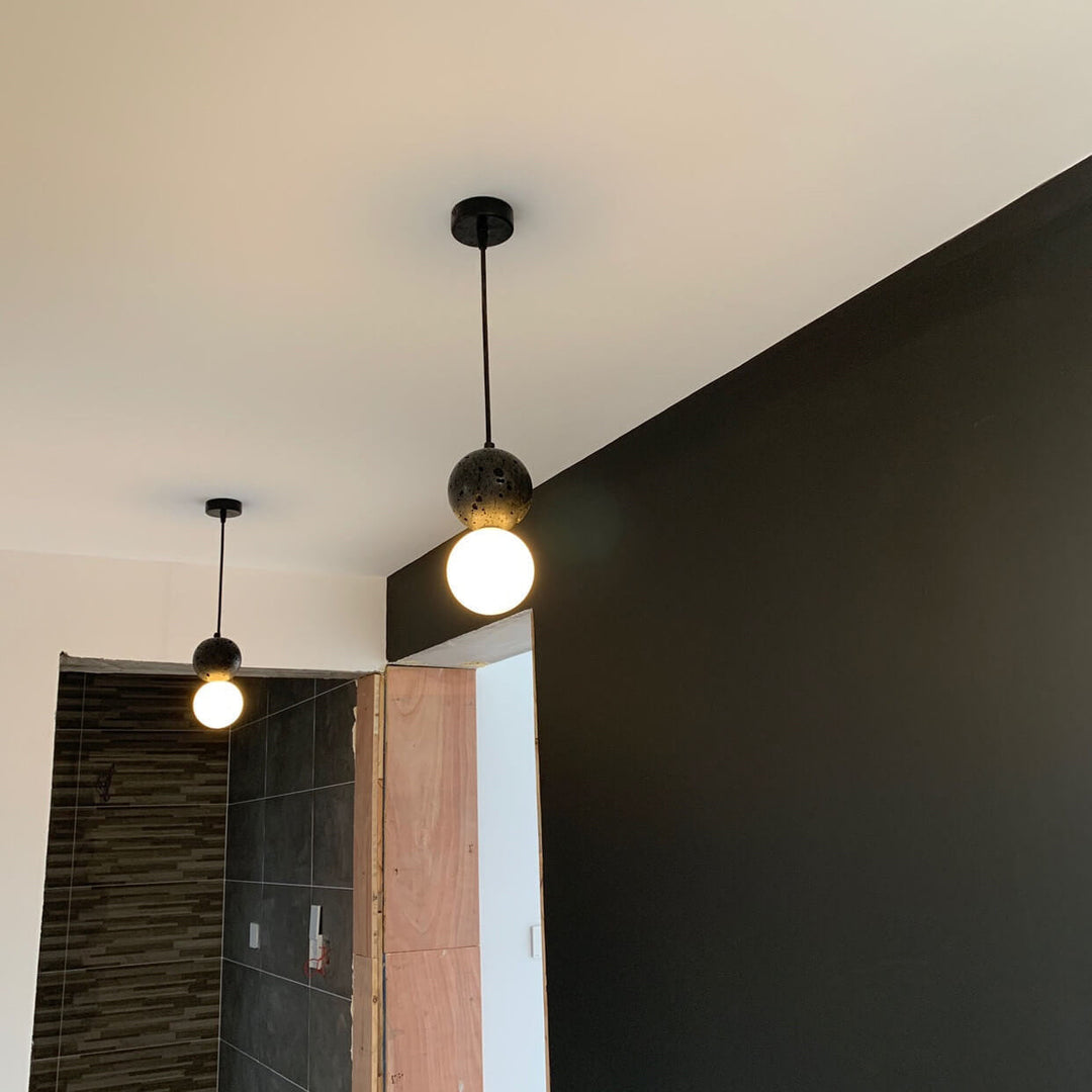 Stenen Japandi Hanglamp – Zwart/Roze/Grijs – E14 Fitting