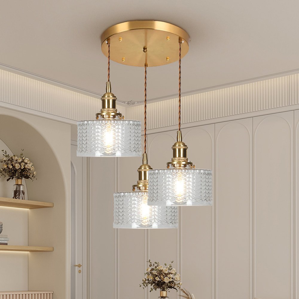 Vintage Cilindervormige Glazen Hanglamp met Traditioneel Design
