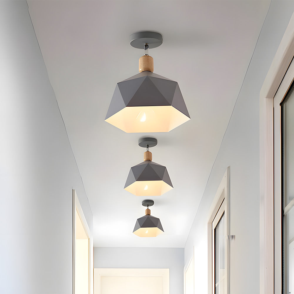 Läila – Scandinavische Plafondlamp met Geometrisch Design & Houten Accent