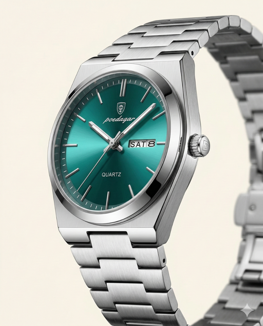Stalen Horloge met Smaragdgroene Wijzerplaat