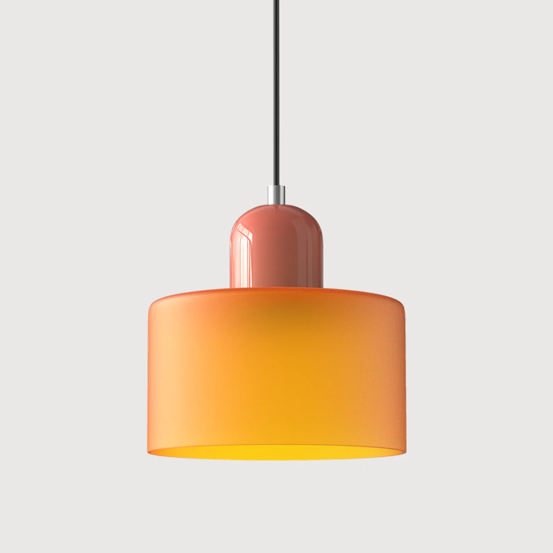 Retro Hanglamp met Oranje Glazen Kap & Groene Bovenzijde