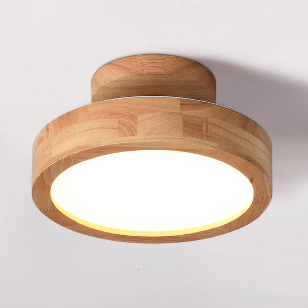Moderne Ronde LED Plafondlamp van Hout en IJzer