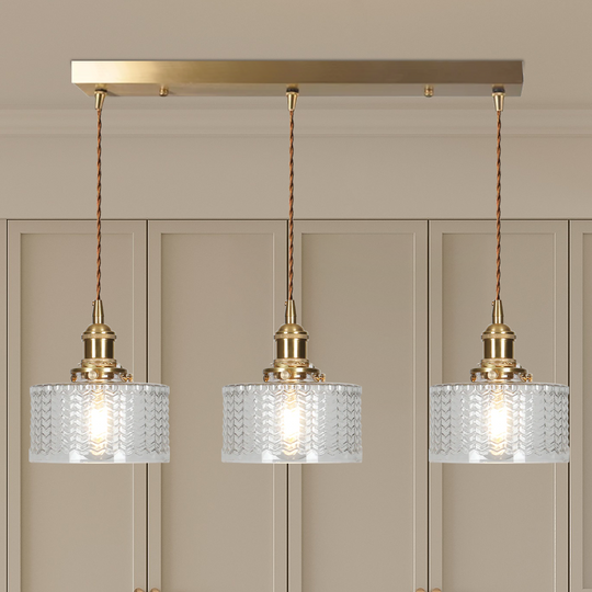 Vintage Cilindervormige Glazen Hanglamp met Traditioneel Design