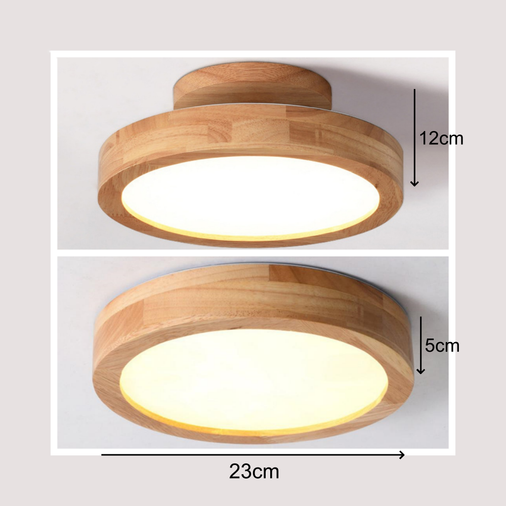 Moderne Ronde LED Plafondlamp van Hout en IJzer