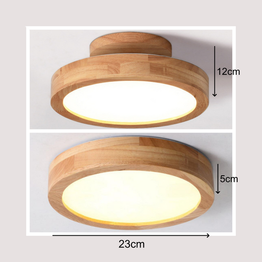 Moderne Ronde LED Plafondlamp van Hout en IJzer