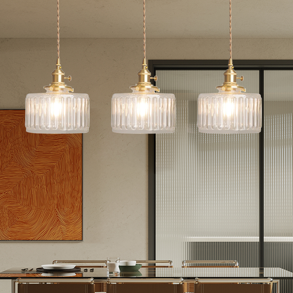 Vintage Cilindervormige Glazen Hanglamp met Traditioneel Design