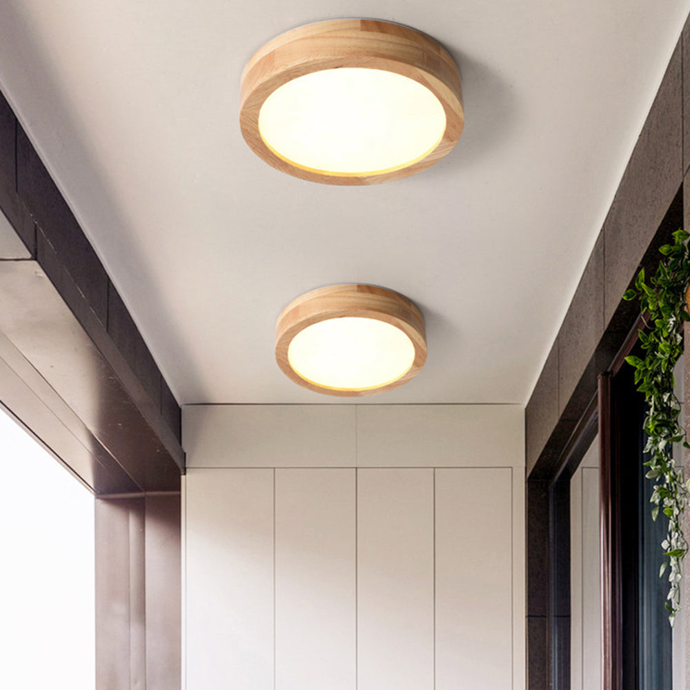 Moderne Ronde LED Plafondlamp van Hout en IJzer