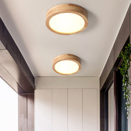 Moderne Ronde LED Plafondlamp van Hout en IJzer