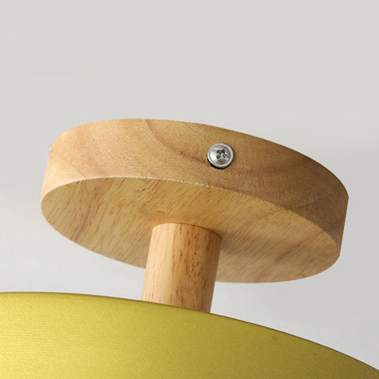 Scandinavian Ceiling Lamp with Wooden Base & Soft Pastel Design