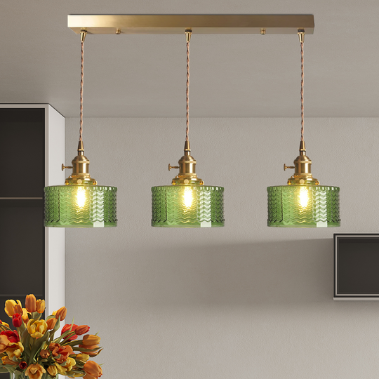 Vintage Cilindervormige Glazen Hanglamp met Traditioneel Design