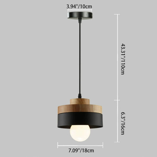 Moderne Hanglamp van Metaal en Hout – Zwart of Wit met Verstelbaar Snoer