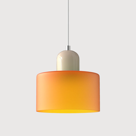 Retro Hanglamp met Oranje Glazen Kap & Groene Bovenzijde