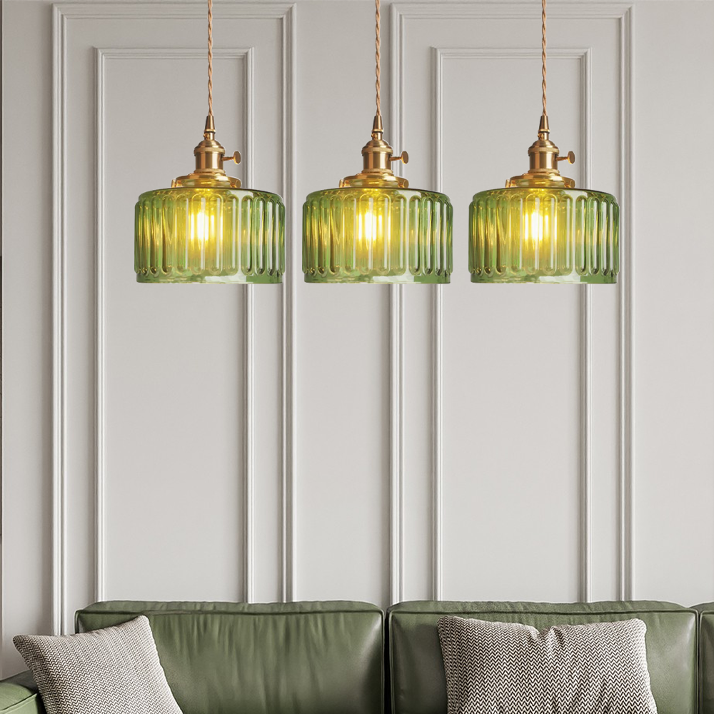 Vintage Cilindervormige Glazen Hanglamp met Traditioneel Design