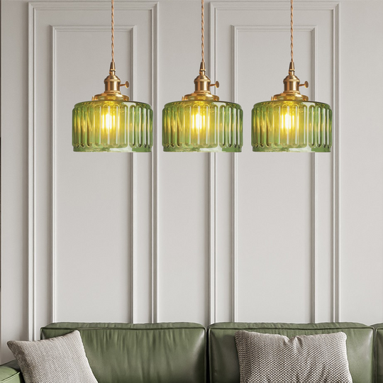 Vintage Cilindervormige Glazen Hanglamp met Traditioneel Design