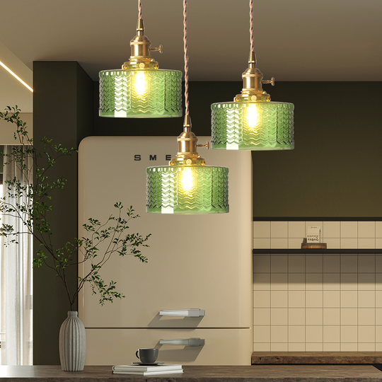 Vintage Cilindervormige Glazen Hanglamp met Traditioneel Design