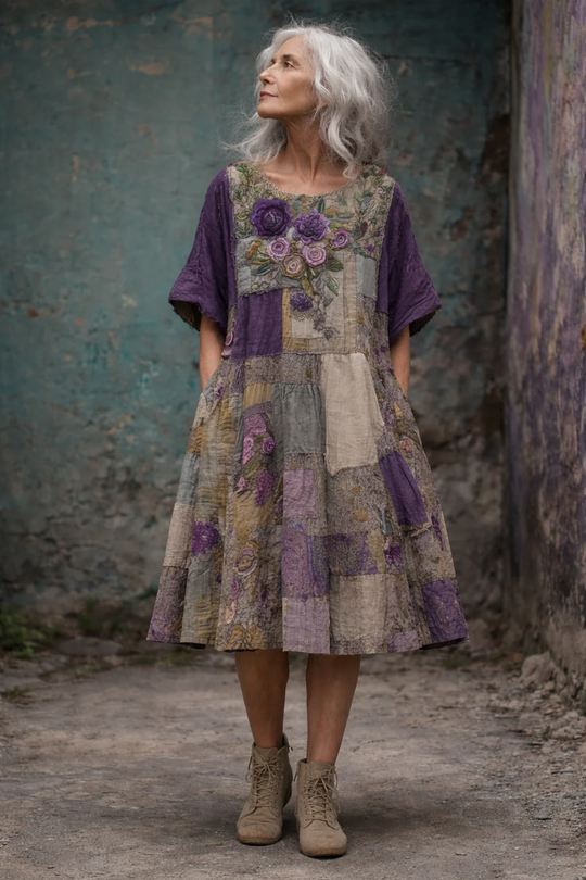 Almae™ | Stijlvolle Patchwork Midi Jurk