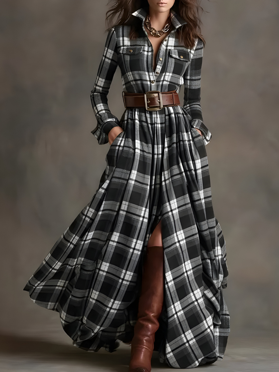 Nara™ | Stijlvolle Geruite Maxi Jurk