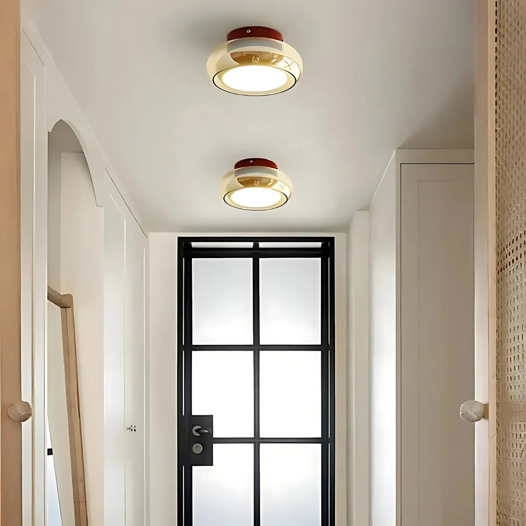 Retro LED Plafondlamp van Metaal & Glas – Compact & Sfeervol