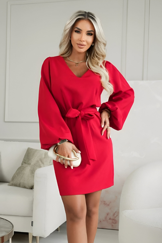 Lira™ | Elegante Satijnen Jurk met Ceintuur