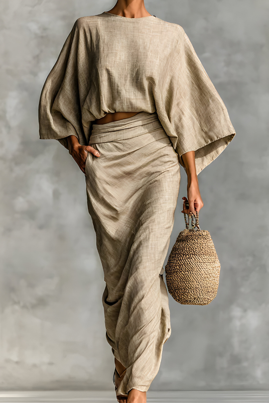 Elara™ | Chique gedrapeerde top en rok set