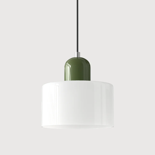 Retro Pendant Lamp with Orange Glass Shade & Green Top
