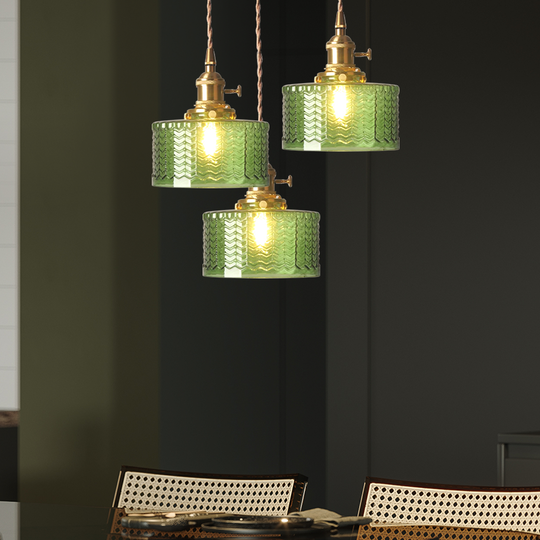 Vintage Cilindervormige Glazen Hanglamp met Traditioneel Design