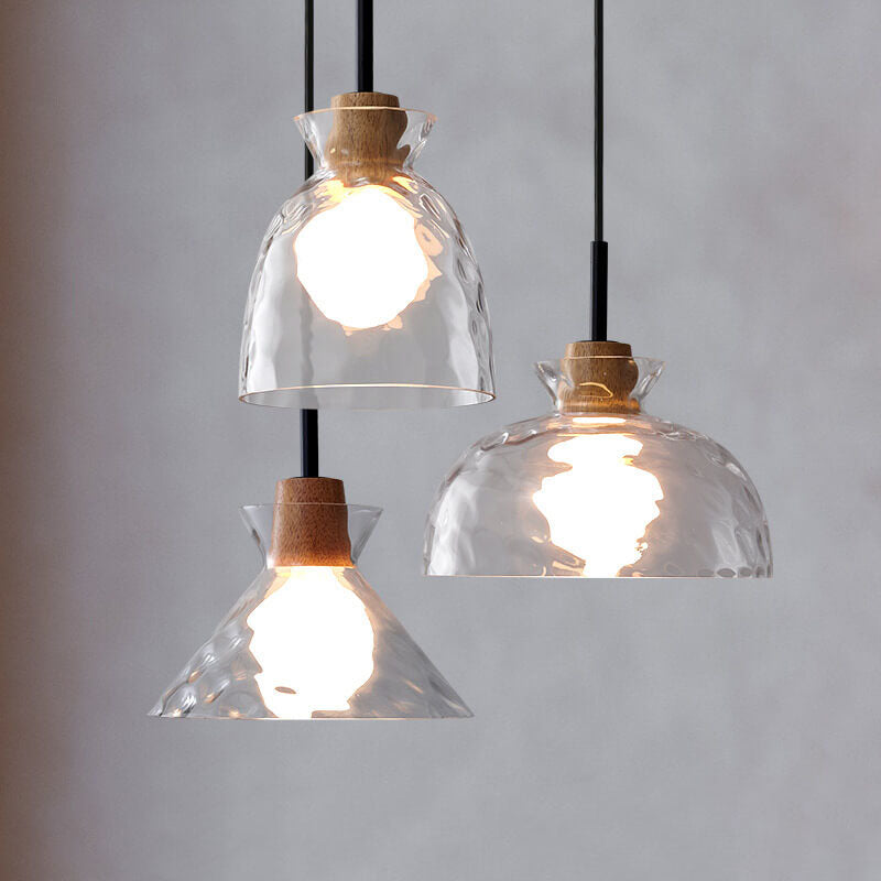 Moderne Glazen Hanglamp met Houten Accenten in Diverse Designs