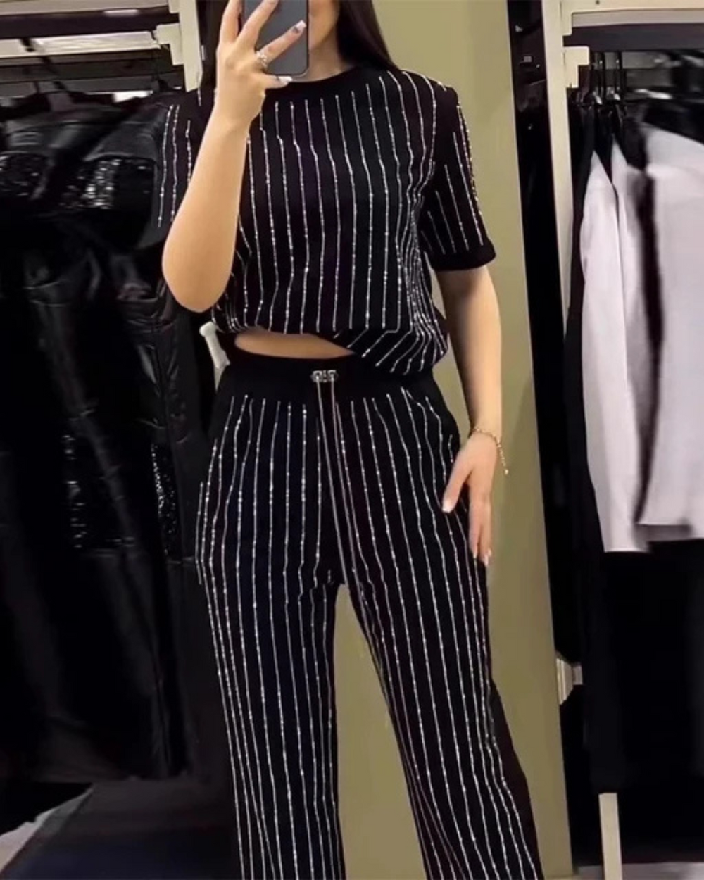 Mavina™ | Elegante gestreepte tweedelige set