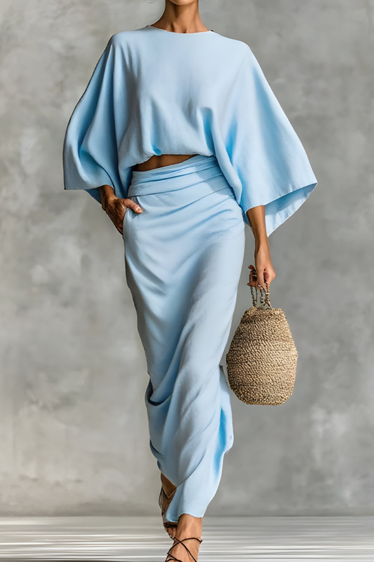 Elara™ | Chique gedrapeerde top en rok set